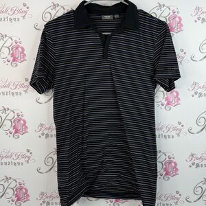 Mexx T-shirt polo, multicolor, stripes, Black and Gray Striped Polo Shirt